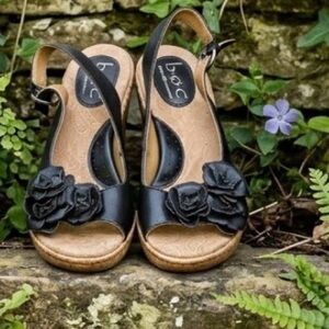 boc Black Wedges with floral detail
